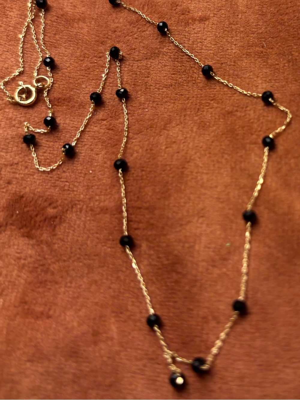 14k Gold Chain Necklace with Black Bead Accents